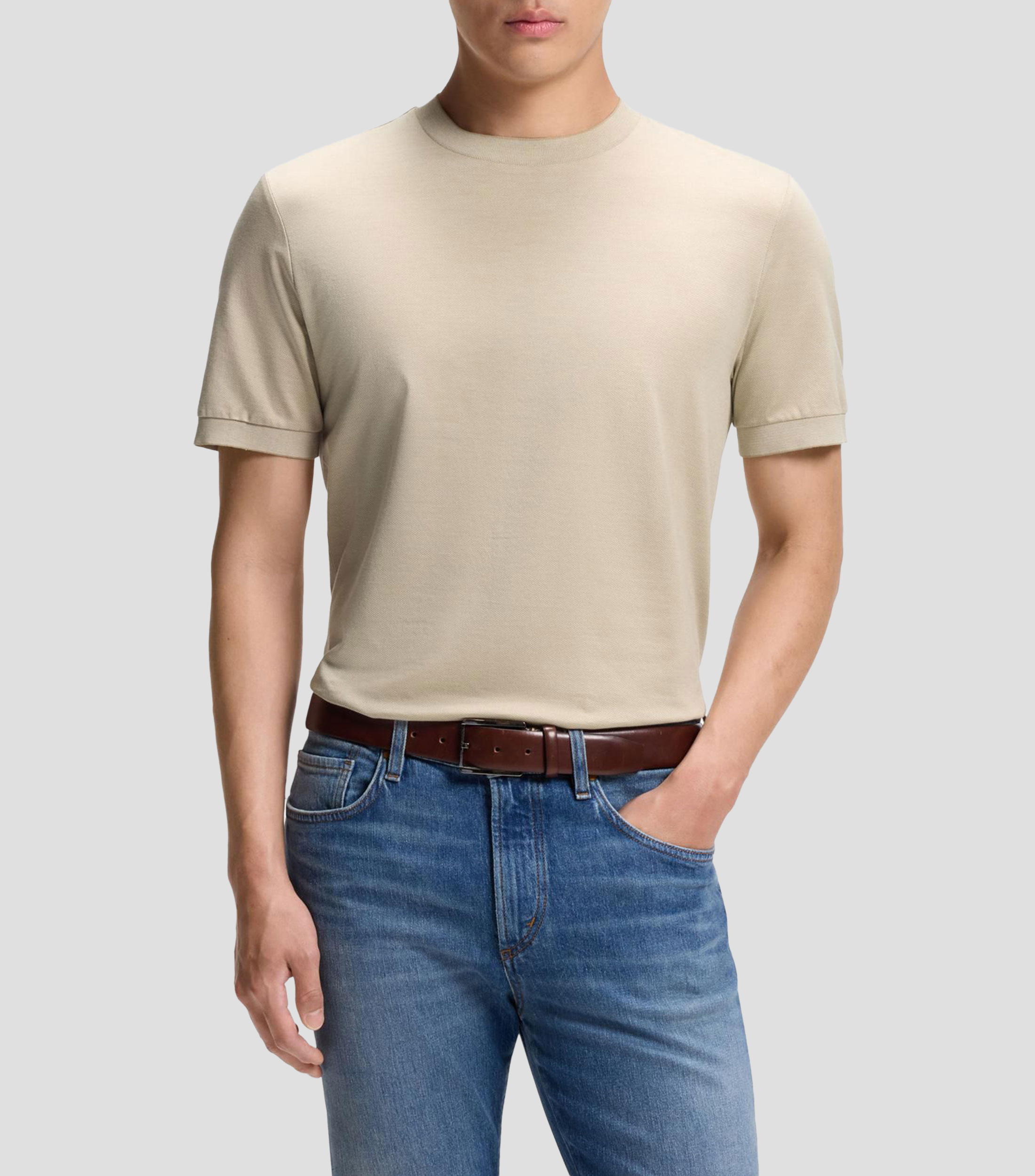 Playera de algodón de lujo con cuello de forro fino Hombre
